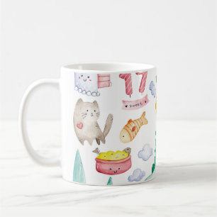 Kawaii watercolor doodles, sticker ready. coffee mug