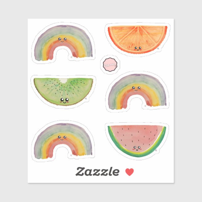 Kawaii Watercolor Fruits and Rainbows Colourful (Sheet)