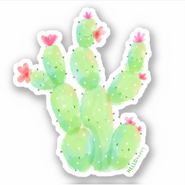 kawaii watercolor prickly pear cactus botanical (Front)