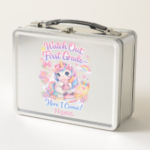 Kawaii Watercolor Unicorn Pastel Back to School Metal Lunch Box