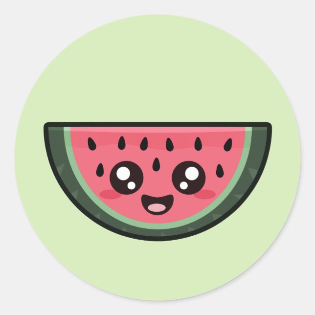 Kawaii Watermelon Classic Round Sticker (Front)