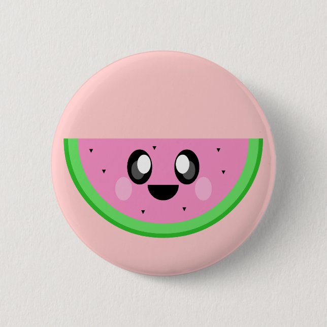 kawaii watermelon cute happy face 2 inch round button (Front)