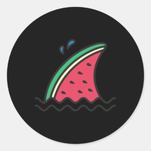Kawaii Watermelon Shark Fin Funny Family Summer Va Classic Round Sticker