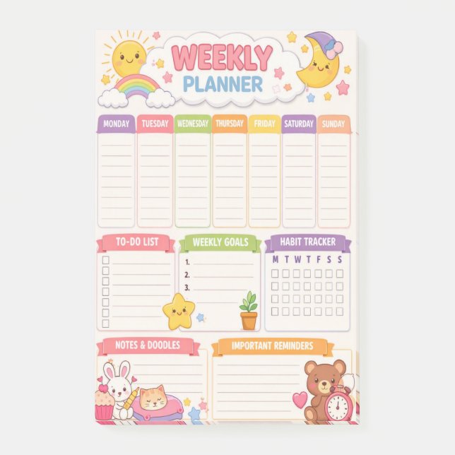 Kawaii Weekly Organizer Post-it Notes (Front)
