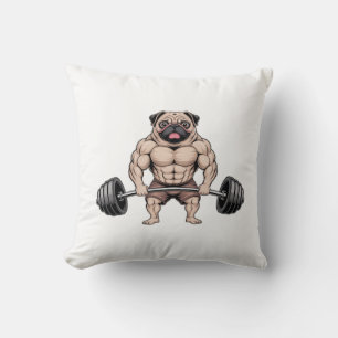Kawaii Weightlifting Muscular Pug Dog Lover Throw Pillow