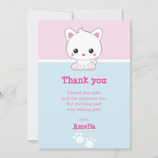 Kawaii White Cat Thank You Card (Front)