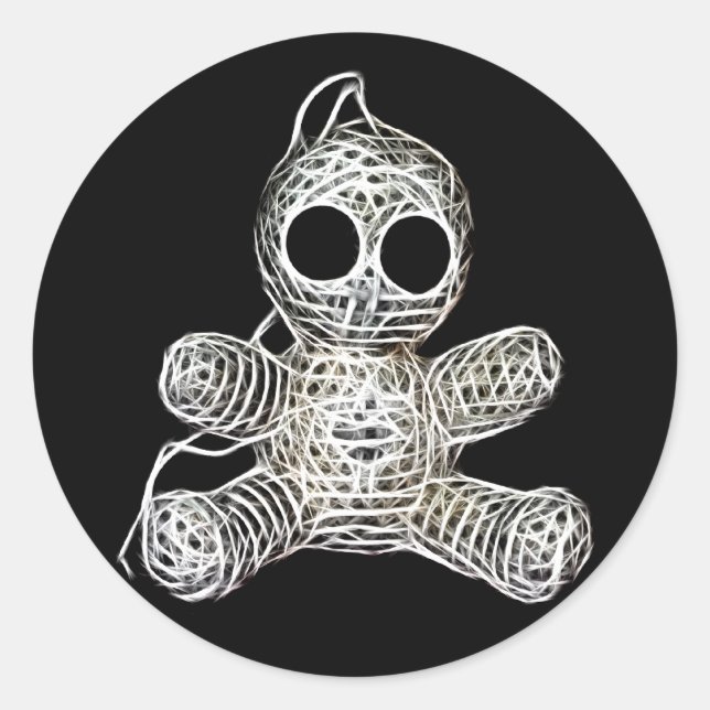 Kawaii White Voodoo Doll Funny Magic Toy Classic Round Sticker (Front)