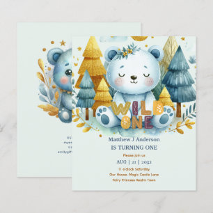 Kawaii WILD ONE 1st Birthday Boys BEAR Woodland