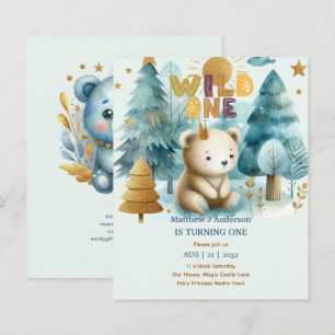 Kawaii WILD ONE 1st Birthday Boys BEAR Woodland