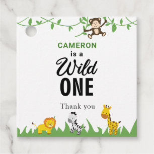 Kawaii Wild One Birthday Safari Jungle Animals Favour Tags