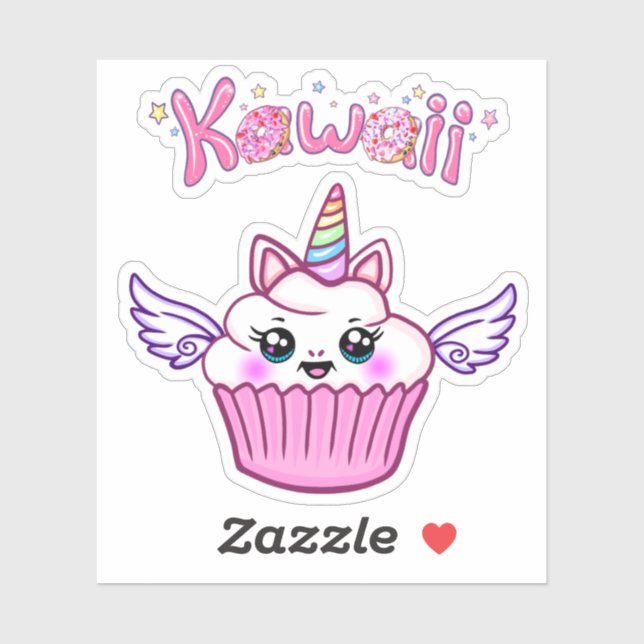 Kawaii Winged Rainbow Unicorn Cupcake Sticker Set (Sheet)
