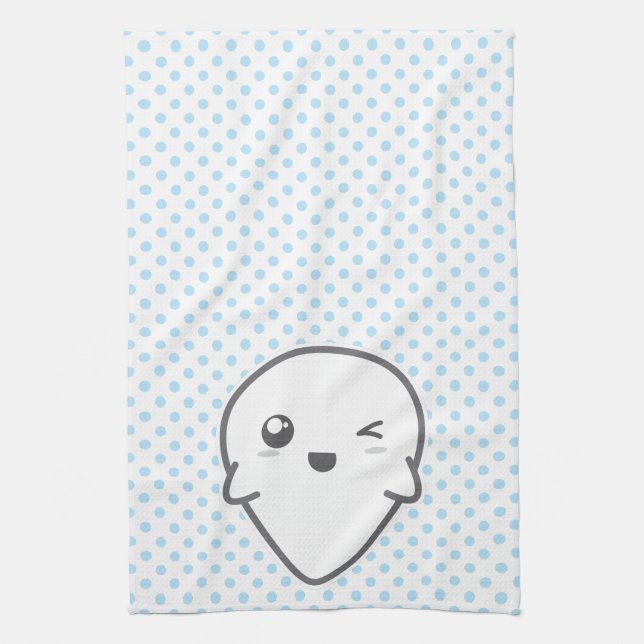 Kawaii Winking Ghost Kitchen Towel (Vertical)