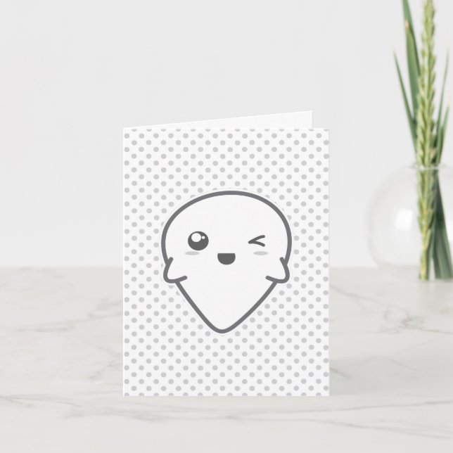 Kawaii Winking Ghost Note Card (Front)