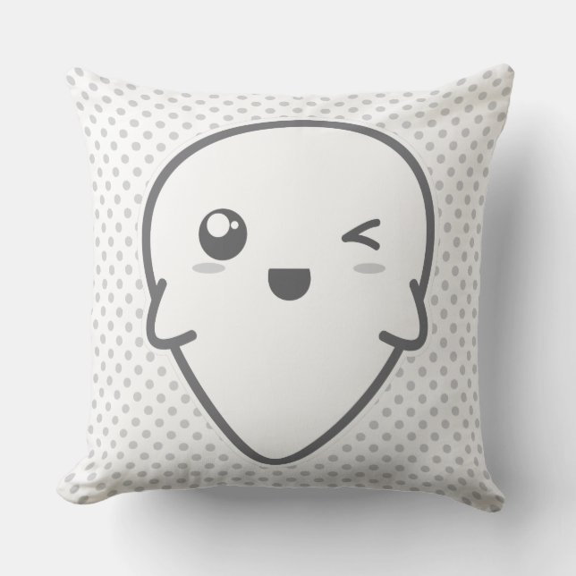 Kawaii Winking Ghost Throw Pillow (Front)