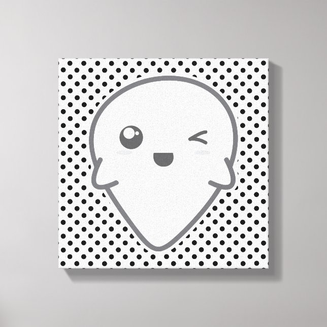 Kawaii Winking Ghost Wrapped Canvas (Front)
