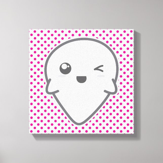 Kawaii Winking Ghost Wrapped Canvas (Front)