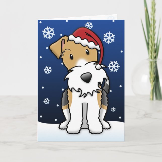 Kawaii Wire Fox Terrier Christmas Card (Front)