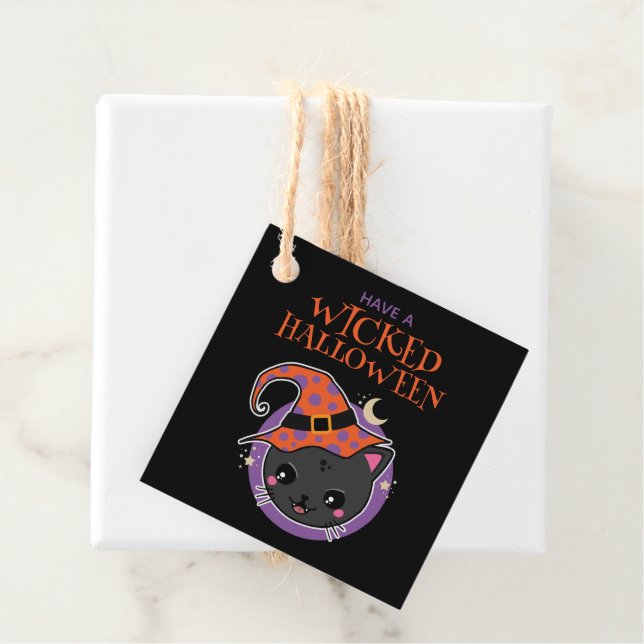 Kawaii Witch Cat Halloween Favour Tags (In Situ)