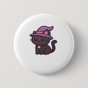 Kawaii Witch Cat in Purple Hat Classic T-Shirt 2 Inch Round Button