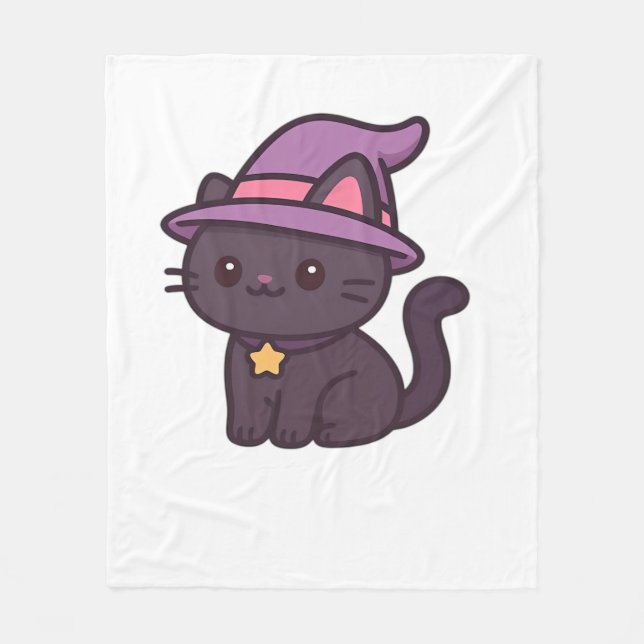 Kawaii Witch Cat in Purple Hat Classic T-Shirt Fleece Blanket (Front)