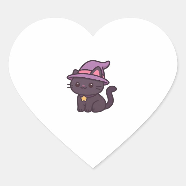 Kawaii Witch Cat in Purple Hat Classic T-Shirt Heart Sticker (Front)