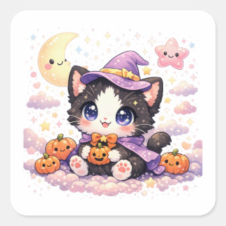 Kawaii Witch Cloud Kitty  Square Sticker