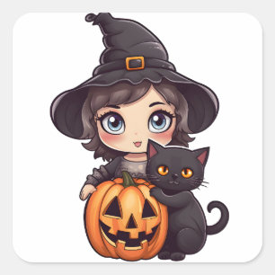 Kawaii Witch Girl Square Sticker