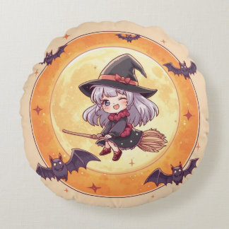 Kawaii Witch Round Pillow