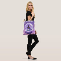 Kawaii Witch Snow Globe Tote Bag Purple