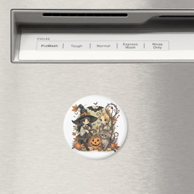 Kawaii witches with Gatinho and Abóbora Magnet (In Situ (Dishwasher))