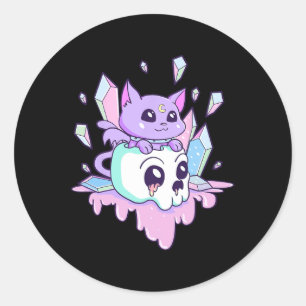 Kawaii Witchy Cat Cute Pastel Goth Creepy Cats Sku Classic Round Sticker