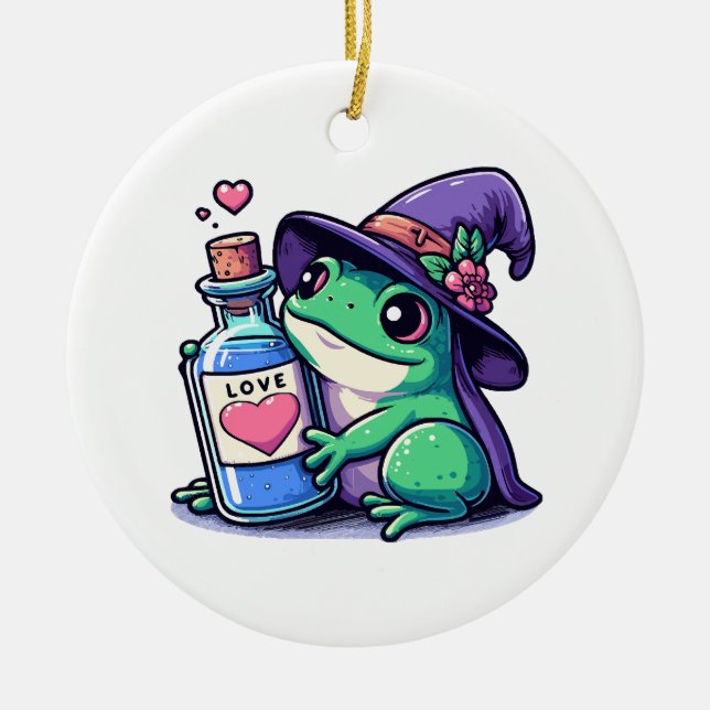 Kawaii witchy love potion ceramic ornament (Front)