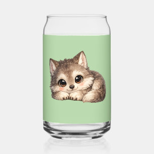 Kawaii Wolf Cub with Sparkling Eyes and Sweet Can Glass