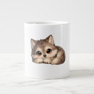 Kawaii Wolf Cub with Sparkling Eyes and Sweet Large Coffee Mug