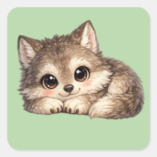 Kawaii Wolf Cub with Sparkling Eyes and Sweet  Square Sticker