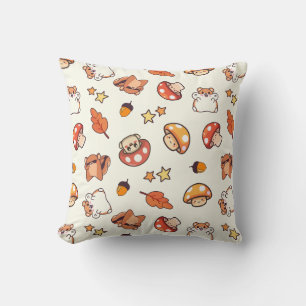Kawaii Woodland Animals and Mushrooms Pattern Throw Pillow
