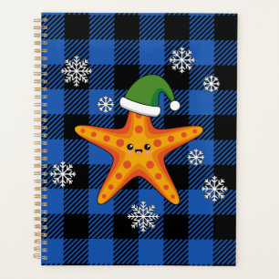 Kawaii Xmas Starfish on Blue Buffalo Pattern Planner