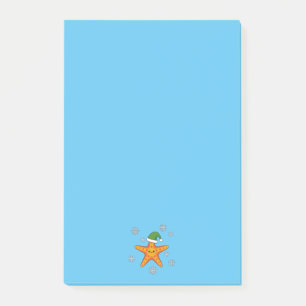 Kawaii Xmas Starfish on Blue Buffalo Pattern Post-it Notes