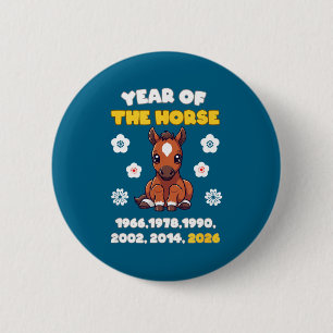 Kawaii Year Of Horse Chinese Zodiac 2026 Animal  2 Inch Round Button