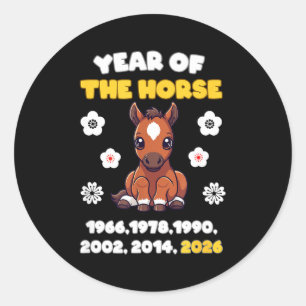 Kawaii Year Of Horse Chinese Zodiac 2026 Animal  Classic Round Sticker