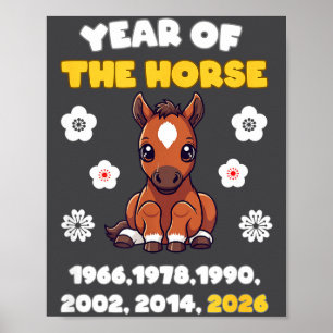 Kawaii Year Of Horse Chinese Zodiac 2026 Animal  Poster