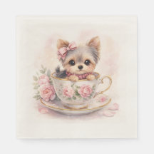 Kawaii Yorkie Teacup Birthday Napkins