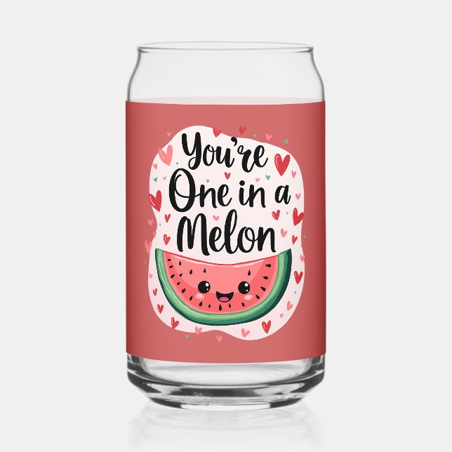 Kawaii "You're One in a Melon" Cute Watermelon Pun Can Glass (Front)