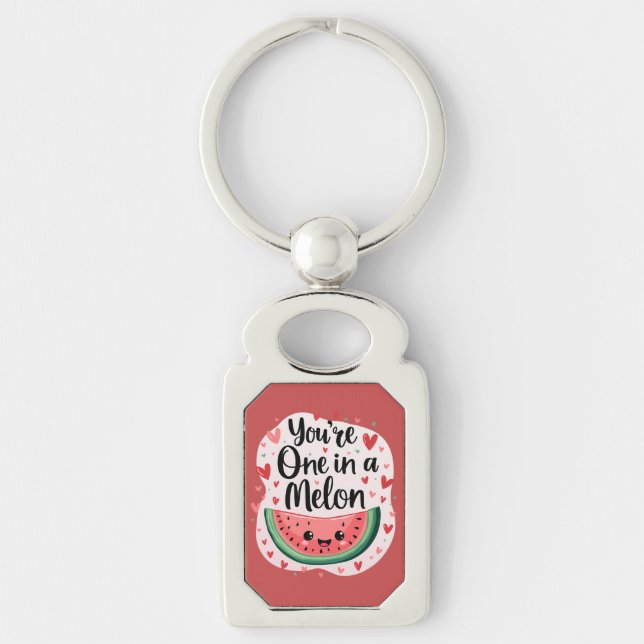 Kawaii "You're One in a Melon" Cute Watermelon Pun Keychain (Front)