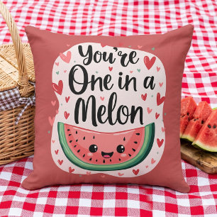 Kawaii "You're One in a Melon" Cute Watermelon Pun Throw Pillow