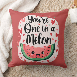 Kawaii "You're One in a Melon" Cute Watermelon Pun Throw Pillow