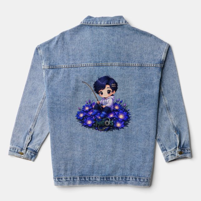 Kawaii Zodiac Neos Acquarius Denim Jacket (Back)