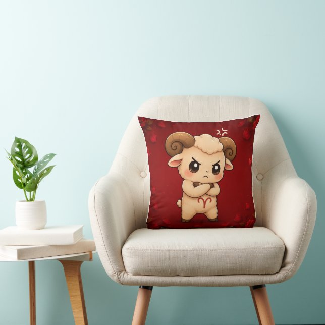 Kawaii Zodiac Neos Aries Throw Pillow (Chair)