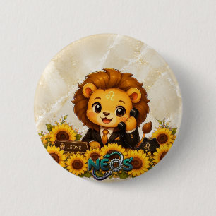Kawaii Zodiac Neos Leo 2 Inch Round Button