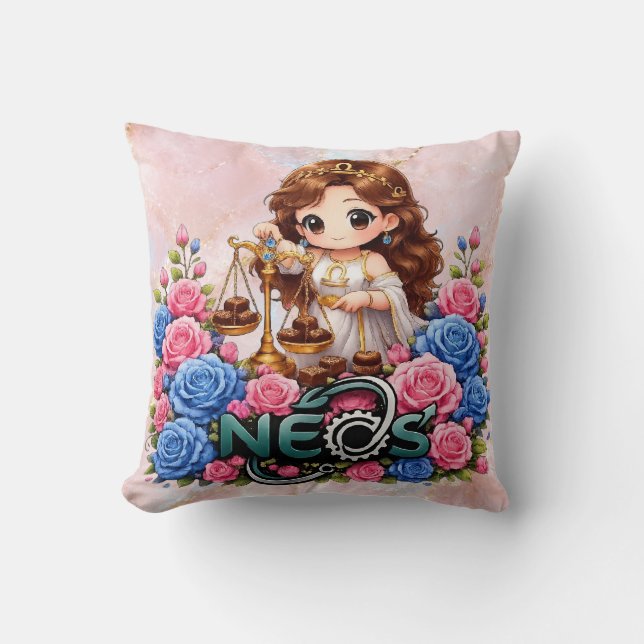 Kawaii Zodiac Neos Libra Throw Pillow (Front)